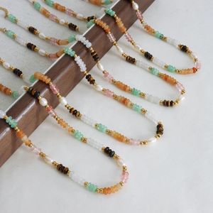 Colliers pendants Collier de perles d'eau fraîche pour femmes Colore Naturel Stone Beded Chain Bohemian Fashion Bijoux Girl Girl