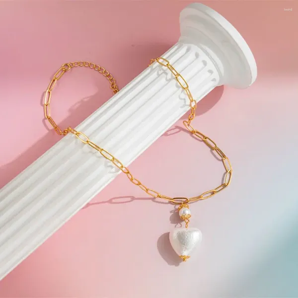 Pendentif Colliers Collier de perles d'eau douce à la mode pour les femmes Couleur d'or Chaîne rectangulaire Bijoux Cadeaux