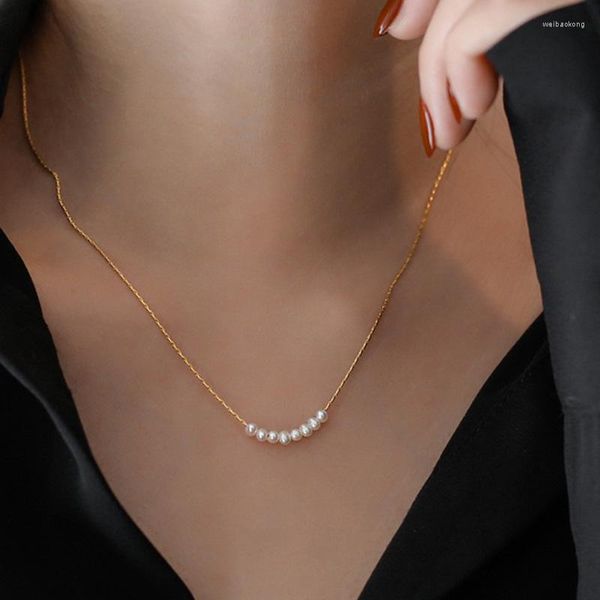 Pendentif Colliers Collier De Perles D'eau Douce Pour Les Femmes En Acier Au Titane Plaqué Avec De L'or Véritable 18K Sans Fading SmileNecklace Chaîne De La Clavicule