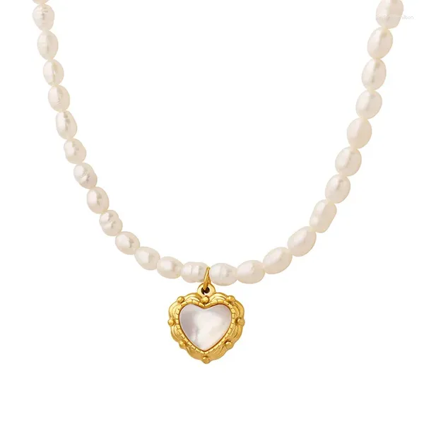 Pendentif Colliers Collier de perles d'eau douce pour femmes mignonne chaîne de perles en forme de coeur bijoux élégants accessoires cadeau de mariage en gros