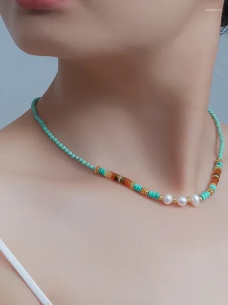 Pendentif Colliers Perle d'eau douce Turquoise Collier de perles Light Luxury Niche