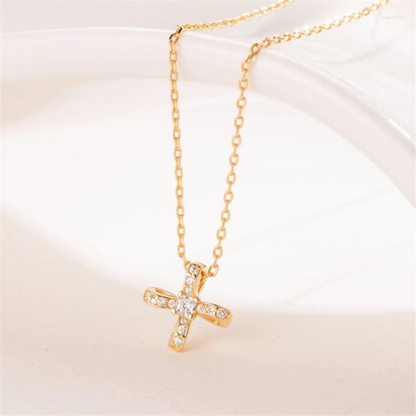 Pendentif Colliers Amis Rose Golden Cross Collier Tibétain Sliver Chaîne CZ Pierres Femmes