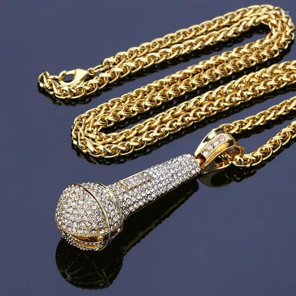 Colliers pendants Collier de microphone en ramine complet Bijoux Star Hop Hop Statement DJ Cadeaux pour hommes Femmes Golden Allen Long Chain