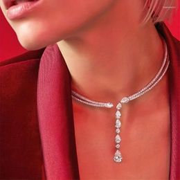 Collares colgantes Gargantilla de cristal de circón completo con diamantes de imitación Gota de agua Cuelga Moda para mujer Fiesta de boda Joyería de fiesta Regalos para su mamá