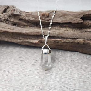 Collares colgantes FUWO 1 unids collar de punto de cuarzo claro natural joyería chapada en plata clásicos piedra semipreciosa regalo hecho a mano para mujeres