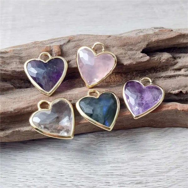 Collares colgantes Fuwo 1 unids piedra semipreciosa natural chapado en oro accesorios de cristal en forma de corazón para mujeres fabricación de joyas PD471