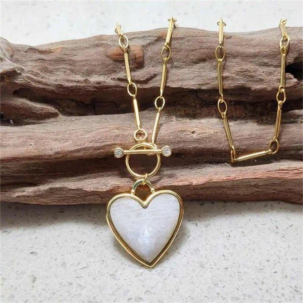 Collares colgantes Fuwo hecho a mano collar de piedra lunar natural dorado OT hebilla cadena en forma de corazón piedra semipreciosa regalo de mujer NC477