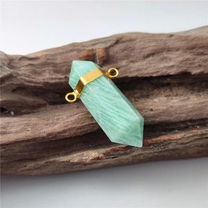 Pendentif Colliers Fuwo Naturel Amazonite Double Point À La Main À Facettes Guérison Cristal Collier Accessoires Pour La Fabrication De Bijoux PD453 5 pièces