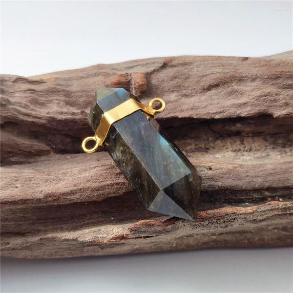 Pendentif Colliers FUWO Naturel Labradorite Double Point À La Main À Facettes Energy Stone Collier Accessoires Pour La Fabrication De Bijoux PD455 5 Pcs