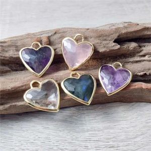 Collares colgantes FUWO Piedra semipreciosa natural Chapado en oro Accesorios de cristal en forma de corazón para mujeres Fabricación de joyas PD471 5 unids / lote