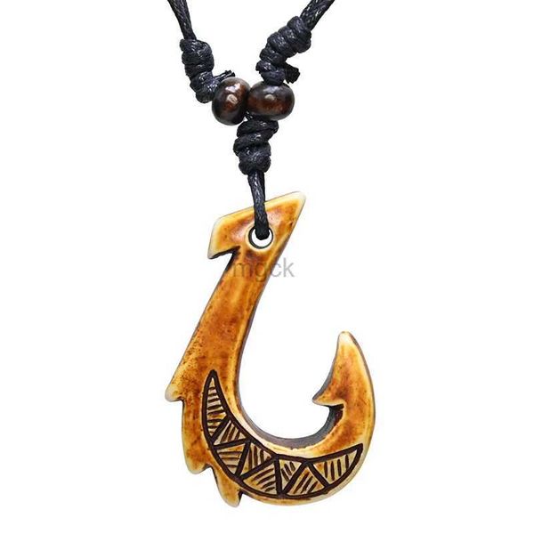 Pendentif Colliers FX033 Nouvelle-Zélande Maori os collier poisson crochet pendentif homme tour de cou rétro bijoux Imitation polynésien Maui crochet collier amulette 240330