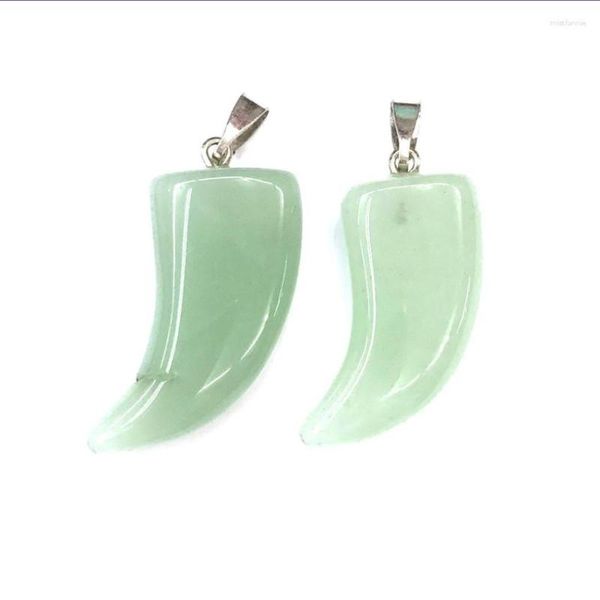 Collares colgantes FYJS Único 2 PCS Chapado en plata Forma de cuerno Verde Aventurina Tigre Ojo Piedra Joyería de moda