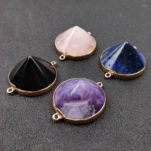 Pendentif Colliers FYJS Unique Lumière Jaune Or Couleur Améthystes Pierre Ronde Pyramiade Noir Agates Pour Cadeau Bijoux