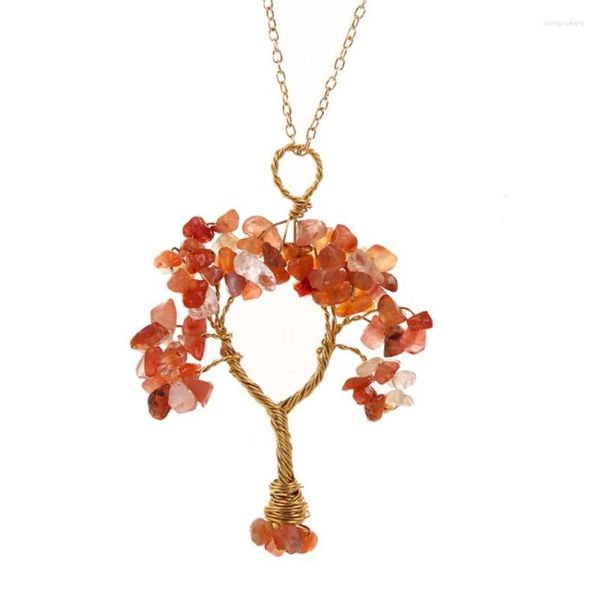 Pendentif Colliers FYJS Unique Lumière Jaune Or Couleur Fil Wrap Arbre De Vie Cornaline Fluorite Pierre Collier Lien Chaîne Bijoux