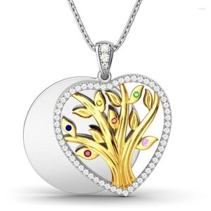 Pendentif Colliers FYJS Unique Argent Plaqué 2 Couleurs Métal Arbre De Vie Lien Chaîne Collier Avec Strass Pour Femmes Bijoux