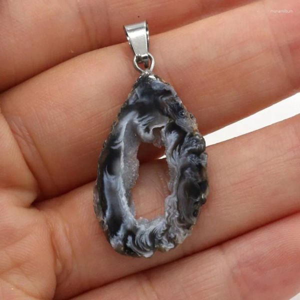 Pendentif Colliers FYJS Unique Argent Plaqué Forme Irrégulière Agates Géode Pour Cadeau Bijoux De Style Ethnique