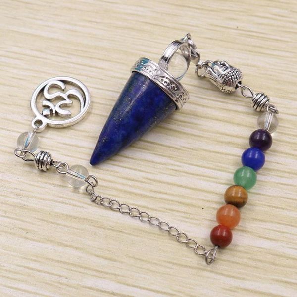 Collares pendientes FYJS Pirámide de cono chapada en plata única con cadena de cuentas de piedra de Reiki Chakra curativo Símbolo 3D Buda Joyería espiritual