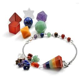 Pendentif Colliers Fyjs Unique En Gros 8 Pcs Beaucoup De Couleurs Quartz Pierre Et Hexagone Pyramide Lien Chaîne Guérison Chakra Bijoux