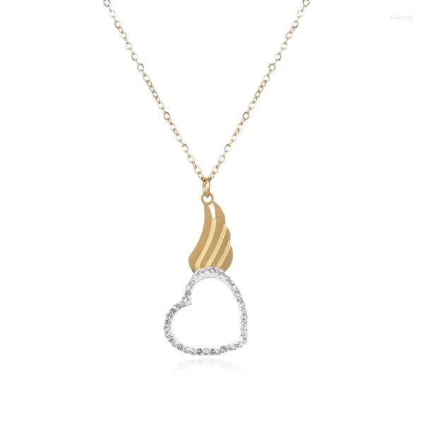 Pendentif Colliers Fysara Mode coréenne Coeur Forme Aile Collier en acier inoxydable pour femmes Cadeaux Bijoux