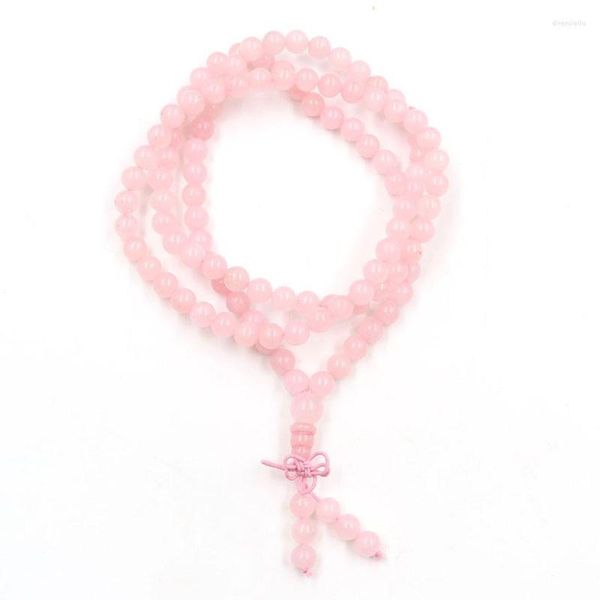 Pendentif Colliers FYSL Tissage À La Main Rose Quartz Rose Longue Perles Chaîne Collier Oeil De Tigre Pierre Bijoux