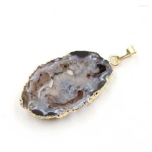 Pendentif Colliers FYSL Couleur Or Jaune Clair Forme Irrégulière Agates Géode Pour Cadeau Charme Bijoux