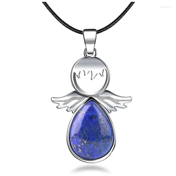 Pendentif Colliers FYSL Argent Plaqué Ange Aile Goutte D'eau Lapis Lazuli Collier Rose Rose Quartz Bijoux