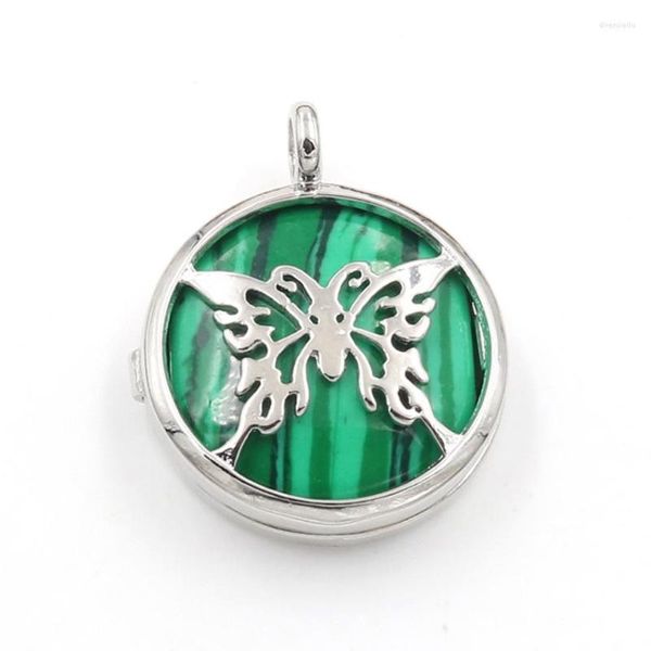 Collares colgantes FYSL plateado mariposa verde turquesa piedra medallón hueco roca cristal joyería