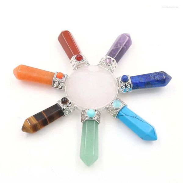 Collares pendientes FYSL Convertidor de energía chapado en plata Pirámide redonda Muchos colores Piedra de cuarzo Curación Chakra Joyería