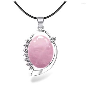 Collares colgantes FYSL Chapado en plata Forma ovalada Rosa Rosa Cuarzo Cuerda Collar de cadena Joyería de aventurina verde