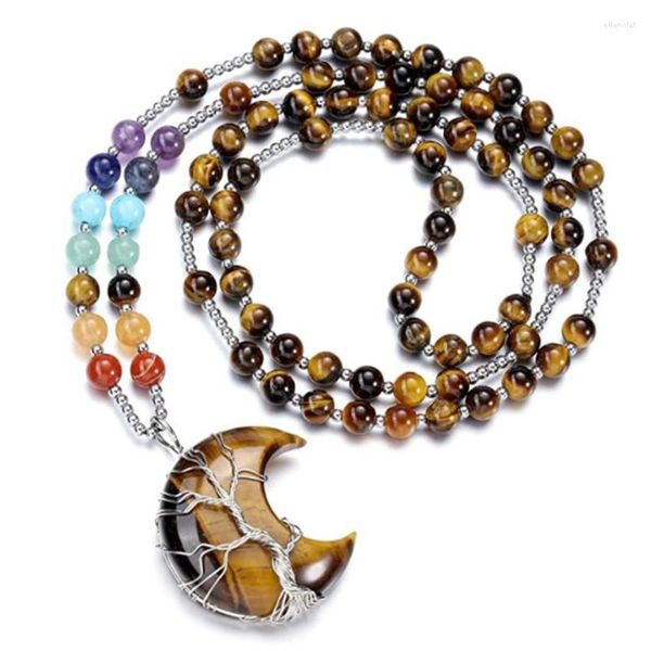 Pendentif Colliers FYSL Argent Plaqué Fil Wrap Croissant De Lune Beaucoup De Couleurs Pierre Cristal Collier Guérison Chakra Bijoux