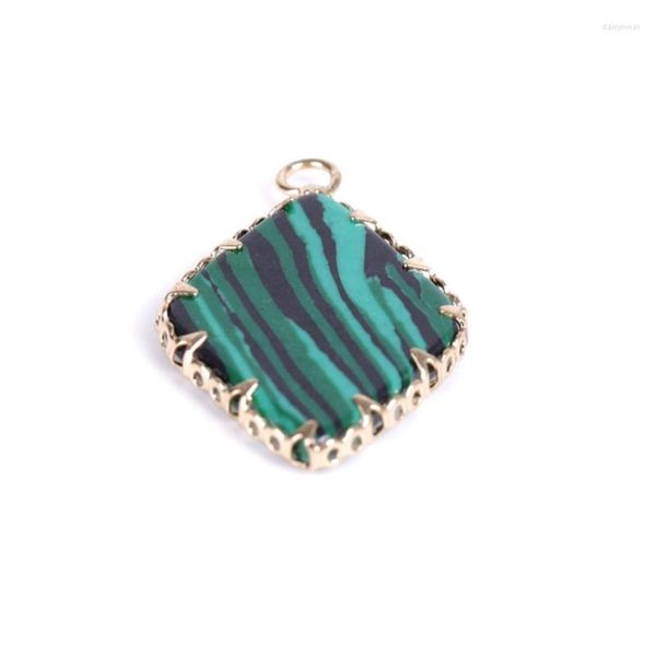 Pendentif Colliers FYSL En Gros 10 Pcs Jaune Clair Or Couleur Losange Forme Malachite Pierre Rose Rose Quartz Bijoux