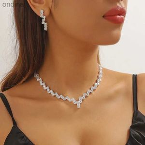 Pendentif Colliers FYUAN Simple géométrique Zircon collier boucles d'oreilles femmes cristal boucles d'oreilles pour mariage mariée bijoux ensembles accessoires YQ240124