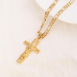 Hanger kettingen g/f goud kruis Jezus Crucifix frame Italiaanse figaro link ketting ketting 9 K vaste fijne geel thai baht