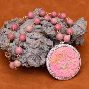 Colliers pendants g-g 18 '' Rhodonite rouge à facettes naturelles Rhodochrosite Collier de chaîne perlée sculptée rose rose Yanyuan Agate Crystal