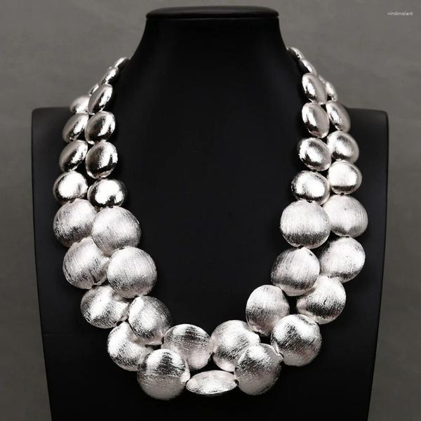 Colliers pendentif G-G 19-21 '' 2 rangées de couleur argent plaqué collier de perles de pièce brossé multi pour dame