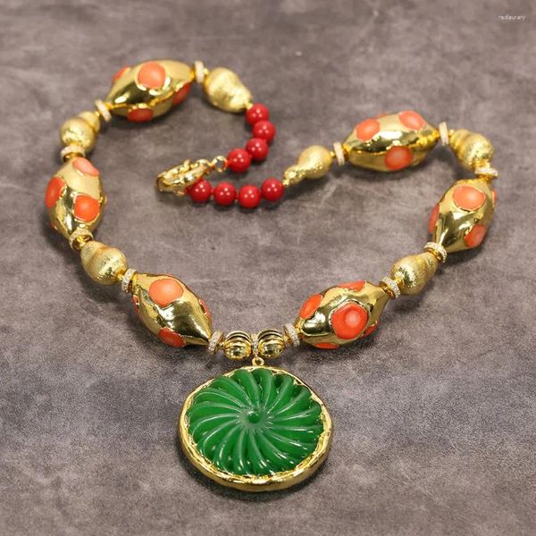 Collares colgantes G-G Naranja Coral Gold Bead cepillado Red Red Red Red Red Red Red Red Red Red Red Redector Flower Simple