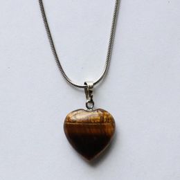 Colliers pendentifs gagne 20x20 mm coeur plat en pierre naturelle avec collier en acier inoxydable de 50 cm pour cadeau d'ami