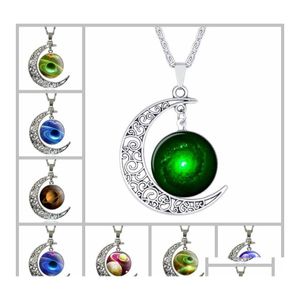 Pendentif Colliers Galaxy Planet Space Starry Moon Cabochons Verre Moonstone Gemstone Charms Collier pour Femmes Mode Bijoux Drop Otniu