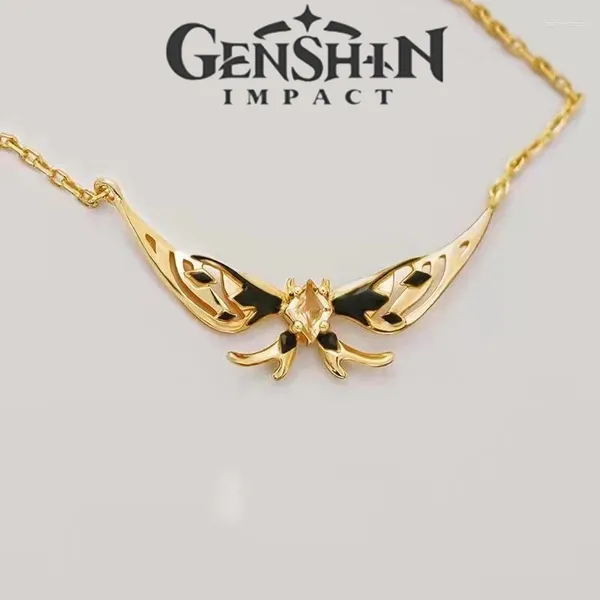 Colliers pendentiels jeu Genshin Impact Collier de cosplay cristallin Unisexe Gold Chain Choker Butterfly Gemstone Jewelry accessoire Cadeaux