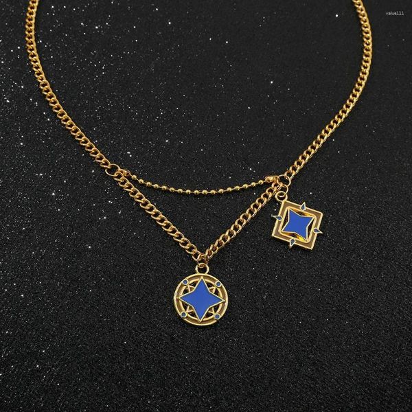 Pendentif Colliers Jeu Genshin Impact Collier Blue Star Coin Couture Anime Couleur Or Pour Cosplay Bijoux Accessoires