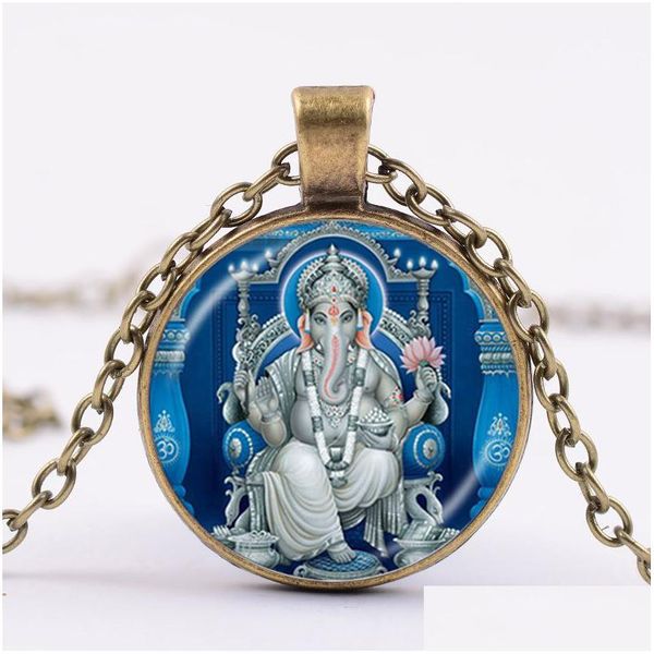 Collares pendientes Ganesha Buda Elefante Collar Señor hindú Loto Meditación Cristal espiritual 4 colores Cadena larga Joyería Gota Delive Dhhxt