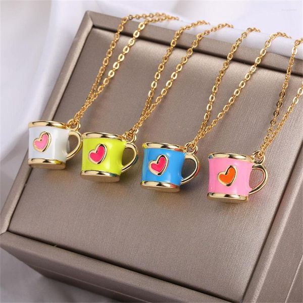 Collares colgantes GATTVICT Kpop lindo estereoscópico tazas de té collar de pila para mujeres suéter cadena tetera esmalte joyería 2023