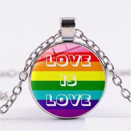 Hanger Kettingen Gay Pride Ketting Regenboogvlag Oneindigheid Liefde Lesbisch Lgbt Uniek ontwerp Glas Lange ketting Mannen Vrouwen Sieraden Drop Del Dhgsp