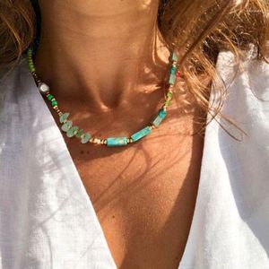 Hanger kettingen gd bohemia zomer groen blauw natuursteen cirkelvormige kralen ketting ketting vrouwen vakantiegeschenken uitje accessoires