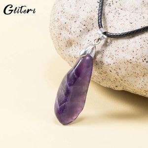 Colliers pendants Geiteri Amethyst Leather Corde pour femmes hommes géométriques Naturel Stone Crystal Choker Bijoux en gros bijou