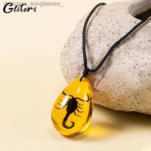 Collares colgantes GEITERI, collares con colgante de ámbar escorpión para hombres, gargantilla de insectos de resina con gotas de agua Natural Unisex, accesorios de joyería al por mayor L231218