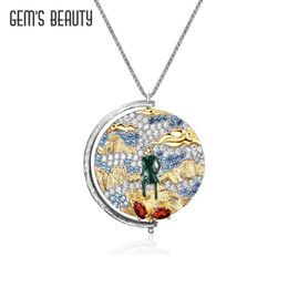 Colliers de pendentif Gems Beauty Rotatable Painting Oil Paint 925 Colliers pendentifs en argent sterling Femmes Bijoux en argent fin cadeau d'anniversaire 240419