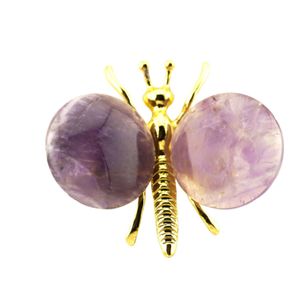 Pendentif Colliers Gemstone Papillon Figurine Ornement Guérison Chakra 25mm Cristal Pierre Animal Ailes Support En Métal Pour La Maison Table Déco Dhov7