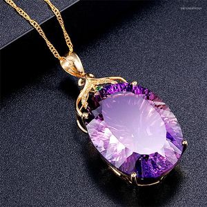 Pendentif Colliers Gemstone Charm Or Couleur Améthyste Ovale Cristal Collier Lady Bijoux De Mariage