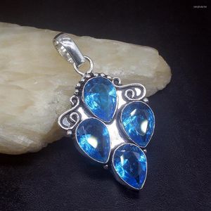 Hanger kettingen edelsteenfactory sieraden grote promotie 925 zilveren verbazingwekkende traan blauwe topaz dames dames geschenken ketting 0831